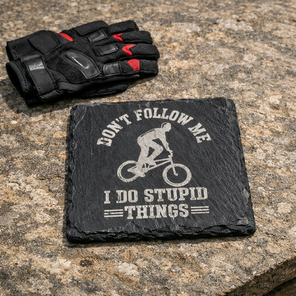 Custom BMX Engraved Slate Coaster Set (4‑Pack + Holder) – Poly‑Sealed